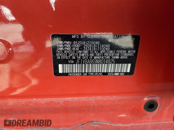 2022 Subaru WRX z VIN JF1VBAB69N8014825, wystawiony jako Copart lot #49662115 z przebiegiem 57 363 mil mil oraz Szkody całkowita. Historia ofert i sprzedaży dostępna na DreamBid. Obrazek 12.