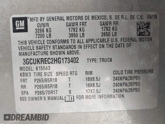 2017 Chevrolet Silverado 1500 LT with VIN 3GCUKREC2HG173402, listed as a IAAI auction lot 42041848 with 40,358 mi miles and . Bid and sale history available at DreamBid. Image 9.