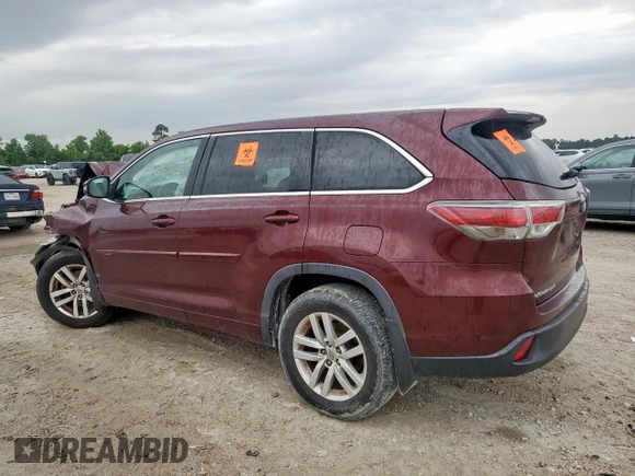2015 Toyota Highlander LE z VIN 5TDZARFH0FS013178, wystawiony jako Copart lot #58406315 z przebiegiem Nie podano mil oraz Szkoda całkowita • Salvage title. Historia ofert i sprzedaży dostępna na DreamBid. Obrazek 2.