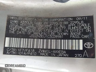 2012 Toyota Prius Two with VIN JTDZN3EU1C3028981, listed as a IAAI auction lot 42239563 with 285,031 mi miles and . Bid and sale history available at DreamBid. Image 9.