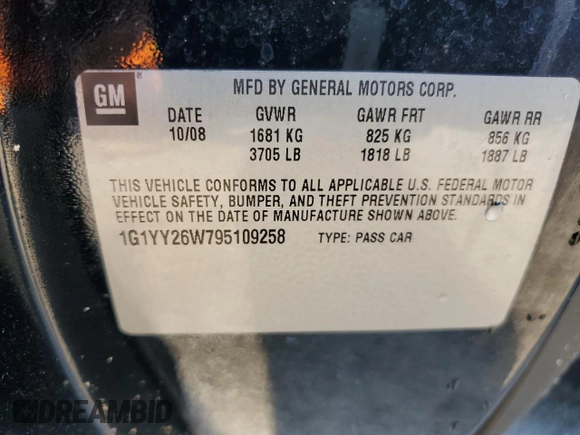 2009 Chevrolet Corvette 3LT z VIN 1G1YY26W795109258, wystawiony jako Copart lot #67592724 z przebiegiem Nie podano mil oraz Szkoda całkowita • Salvage title. Historia ofert i sprzedaży dostępna na DreamBid. Obrazek 15.