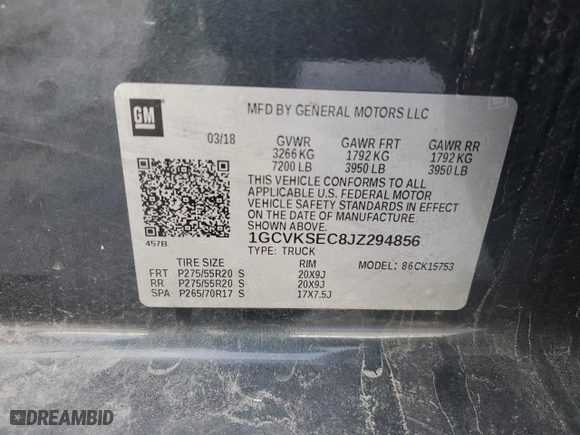 2018 Chevrolet Silverado 1500 LTZ with VIN 1GCVKSEC8JZ294856, listed as a Copart auction lot 42839355 with 115,676 mi miles and Salvage Title. Bid and sale history available at carsss.com. Image 12.