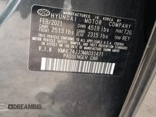 2021 Hyundai Sonata Hybrid Blue with VIN KMHL24JJ3MA031471, listed as a Copart auction lot 45095423 with 44,237 mi miles. Bid and sale history available at carsss.com. Image 13.