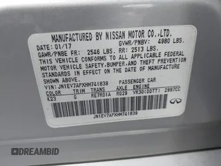 2017 Infiniti Q50 3.0t Premium with VIN JN1EV7APXHM741839, listed as a IAAI auction lot 41260299 with 107,644 mi miles. Bid and sale history available at carsss.com. Image 9.