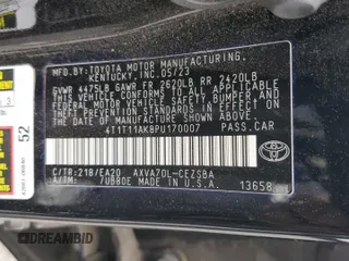 2023 Toyota Camry SE with VIN 4T1T11AK8PU170007, listed as a Copart auction lot 51019605 with 26,932 mi miles and Salvage Title. Bid and sale history available at DreamBid. Image 13.