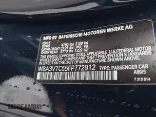 2015 BMW 4 Series 428i with VIN WBA3V7C55FP772912, listed as a IAAI auction lot 41787037 with 76,239 mi miles. Bid and sale history available at carsss.com. Image 9.