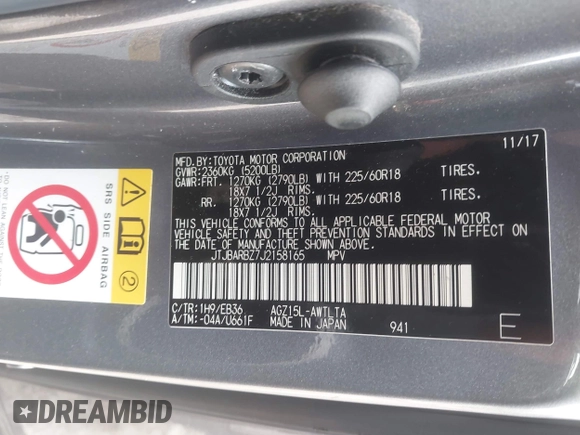 2018 Lexus NX 300 with VIN JTJBARBZ7J2158165, listed as a IAAI auction lot 42153520 with 99,942 mi miles and . Bid and sale history available at DreamBid. Image 9.