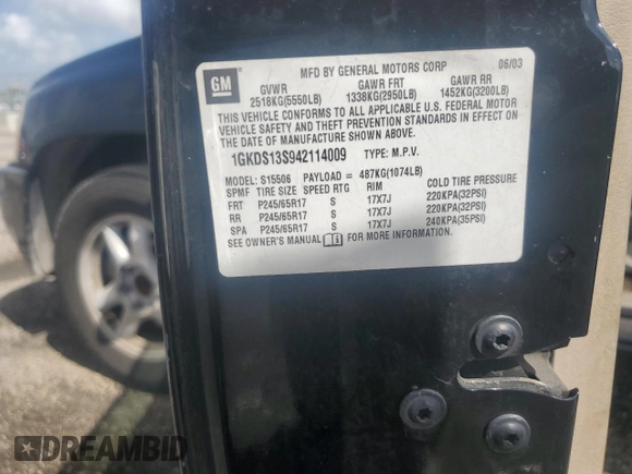 2004 GMC Envoy SLE with VIN 1GKDS13S942114009, listed as a Copart auction lot 67276454 with 178,107 mi miles and Salvage Title. Bid and sale history available at DreamBid. Image 13.
