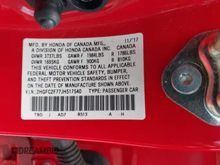 2018 Honda Civic EX with VIN 2HGFC2F77JH517540, listed as a IAAI auction lot 42130831 with Not Provided miles and . Bid and sale history available at DreamBid. Image 9.