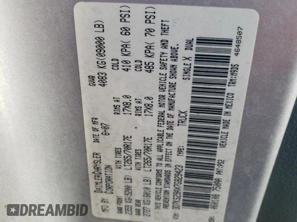 2007 Dodge 2500 SLT с VIN 3D7KS29AX7G829423, выставлен на аукционе Copart как лот 43508255 с пробегом 222 378 миль миль и Списание • Salvage title. История ставок и продаж доступна на DreamBid. Изображение 12.