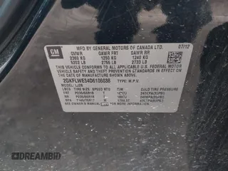 2013 GMC Terrain SLT with VIN 2GKFLWE34D6106038, listed as a IAAI auction lot 42530581 with 207,643 mi miles and . Bid and sale history available at DreamBid. Image 9.