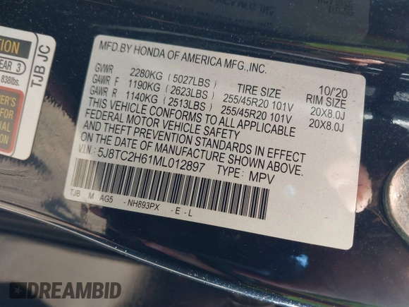 2021 Acura RDX w/A-Spec Package z VIN 5J8TC2H61ML012897, wystawiony jako IAAI lot #40656545 z przebiegiem 112 319 mil mil oraz . Historia ofert i sprzedaży dostępna na DreamBid. Obrazek 9.