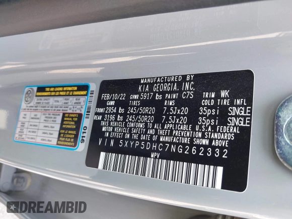 2022 Kia Telluride SX z VIN 5XYP5DHC7NG262332, wystawiony jako IAAI lot #42400373 z przebiegiem 47 580 mil mil oraz . Historia ofert i sprzedaży dostępna na DreamBid. Obrazek 9.