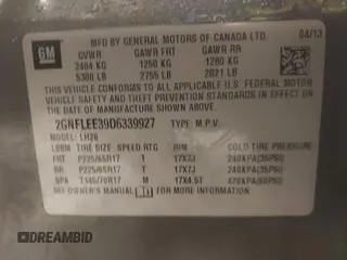 2013 Chevrolet Equinox LT with VIN 2GNFLEE39D6339927, listed as a IAAI auction lot 41375663 with 208,423 mi miles. Bid and sale history available at carsss.com. Image 9.