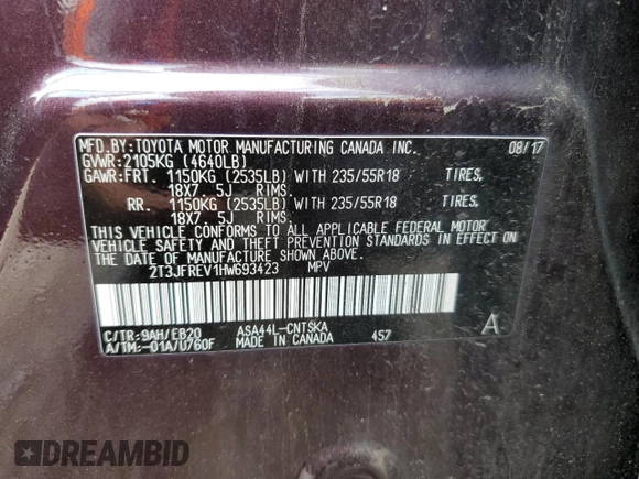 2017 Toyota RAV4 SE z VIN 2T3JFREV1HW693423, wystawiony jako Copart lot #60698465 z przebiegiem 132 508 mil mil oraz Czysty tytuł • Clean title. Historia ofert i sprzedaży dostępna na DreamBid. Obrazek 13.