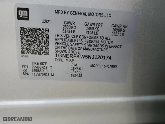 2022 Chevrolet Traverse LS with VIN 1GNERFKW5NJ120174, listed as a Copart auction lot 50095685 with 0 mi miles and Non Repairable. Bid and sale history available at carsss.com. Image 13.