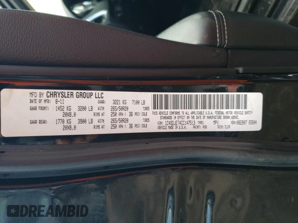 2012 Dodge Durango Citadel with VIN 1C4SDJET4CC147513, listed as a Copart auction lot 69116914 with 123,282 mi miles and Salvage title. Bid and sale history available at DreamBid. Image 13.