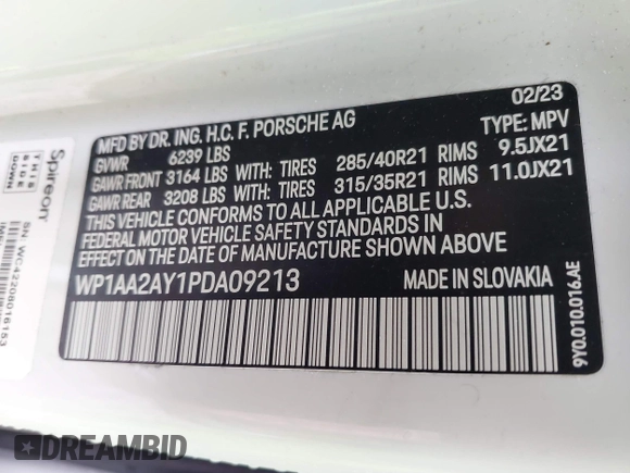 2023 Porsche Cayenne z VIN WP1AA2AY1PDA09213, wystawiony jako IAAI lot #40795024 z przebiegiem 22 522 mil mil oraz . Historia ofert i sprzedaży dostępna na DreamBid. Obrazek 9.