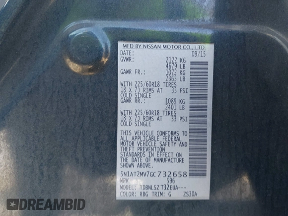 2016 Nissan Rogue SV with VIN 5N1AT2MV7GC732658, listed as a IAAI auction lot 41138612 with 119,692 mi miles. Bid and sale history available at carsss.com. Image 9.