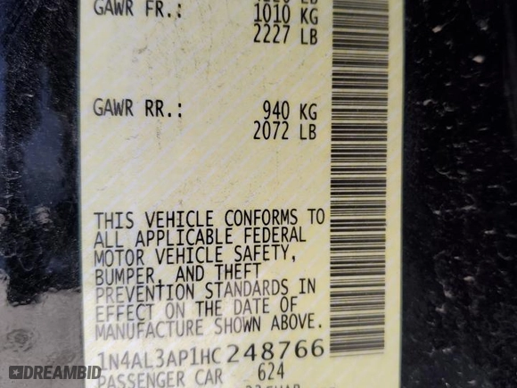 2017 Nissan Altima 2.5 SV with VIN 1N4AL3AP1HC248766, listed as a Copart auction lot 48233965 with 136,086 mi miles and Salvage Title. Bid and sale history available at carsss.com. Image 14.