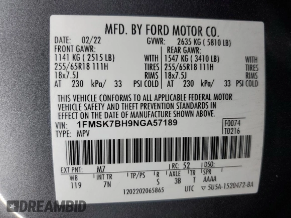 2022 Ford Explorer with VIN 1FMSK7BH9NGA57189, listed as a Copart auction lot 45766545 with 112,858 mi miles and Clean Title. Bid and sale history available at carsss.com. Image 13.
