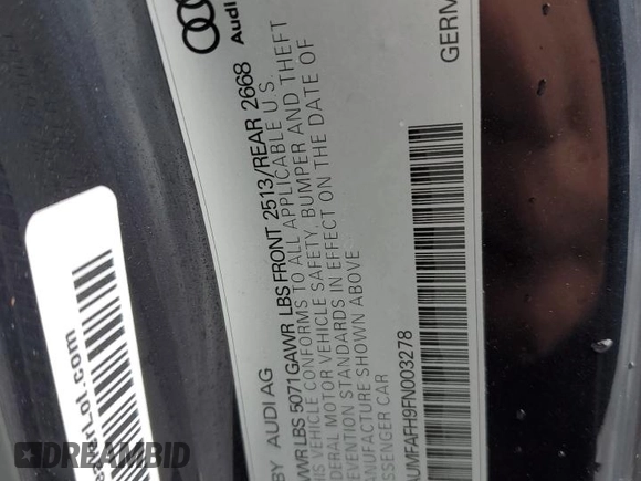 2015 Audi A5 Premium Plus z VIN WAUMFAFH9FN003278, wystawiony jako Copart lot #47593155 z przebiegiem 67 011 mil mil oraz Szkoda całkowita • Salvage title. Historia ofert i sprzedaży dostępna na DreamBid. Obrazek 12.