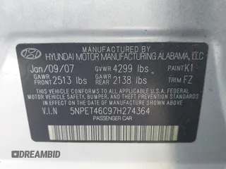 2007 Hyundai Sonata GLS with VIN 5NPET46C97H274364, listed as a IAAI auction lot 42061715 with 158,688 mi miles and . Bid and sale history available at DreamBid. Image 9.