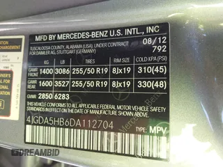 2013 Mercedes-Benz M 350 with VIN 4JGDA5HB6DA112704, listed as a IAAI auction lot 42751283 with 128,806 mi miles and . Bid and sale history available at DreamBid. Image 9.