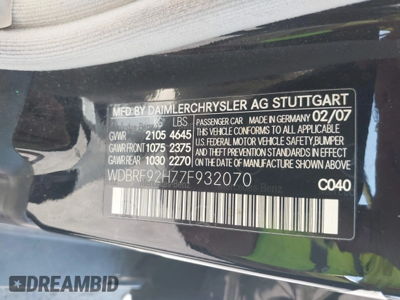 2007 Mercedes-Benz C 280 Luxury with VIN WDBRF92H77F932070, listed as a IAAI auction lot 42151190 with 142,571 mi miles and . Bid and sale history available at DreamBid. Image 9.