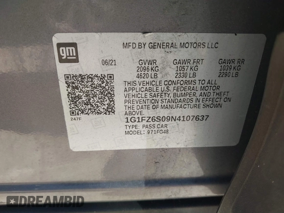 2022 Chevrolet Bolt EUV Premier with VIN 1G1FZ6S09N4107637, listed as a IAAI auction lot 41884747 with 42,156 mi miles. Bid and sale history available at carsss.com. Image 9.