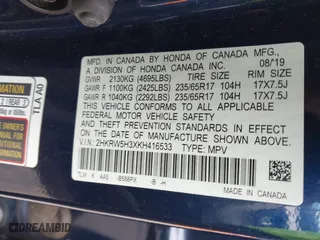 2019 Honda CR-V LX with VIN 2HKRW5H3XKH416533, listed as a IAAI auction lot 41623608 with 71,786 mi miles. Bid and sale history available at carsss.com. Image 9.