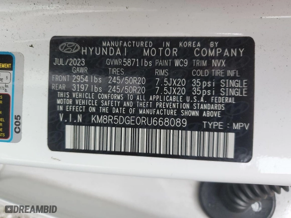 2024 Hyundai Palisade Limited with VIN KM8R5DGE0RU668089, listed as a Copart auction lot 46718955 with 0 mi miles and Salvage Title. Bid and sale history available at carsss.com. Image 14.