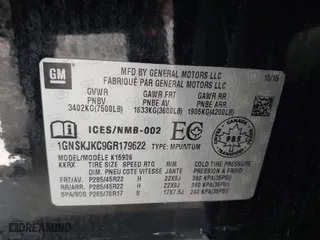 2016 Chevrolet Suburban LTZ with VIN 1GNSKJKC9GR179622, listed as a IAAI auction lot 41987586 with 245,534 mi miles. Bid and sale history available at carsss.com. Image 9.