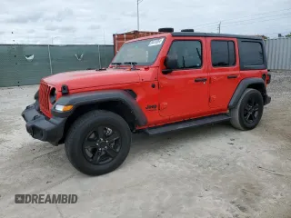 2022 Jeep Wrangler Unlimited Sport S with VIN 1C4HJXDG5NW200568, listed as a Copart auction lot 84410364 with 27,481 mi miles and Salvage Title. Bid and sale history available at carsss.com. Image 1.