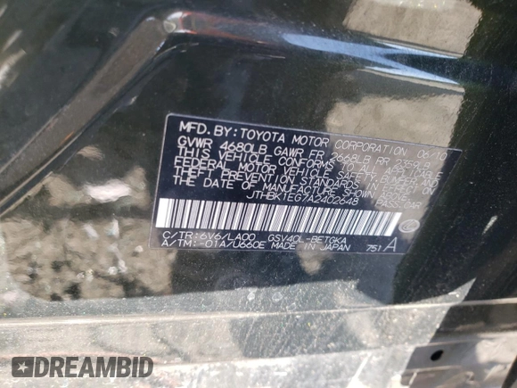 2010 Lexus ES 330 z VIN JTHBK1EG7A2402648, wystawiony jako Copart lot #56504325 z przebiegiem 101 672 mil mil oraz Szkoda całkowita • Salvage title. Historia ofert i sprzedaży dostępna na DreamBid. Obrazek 13.