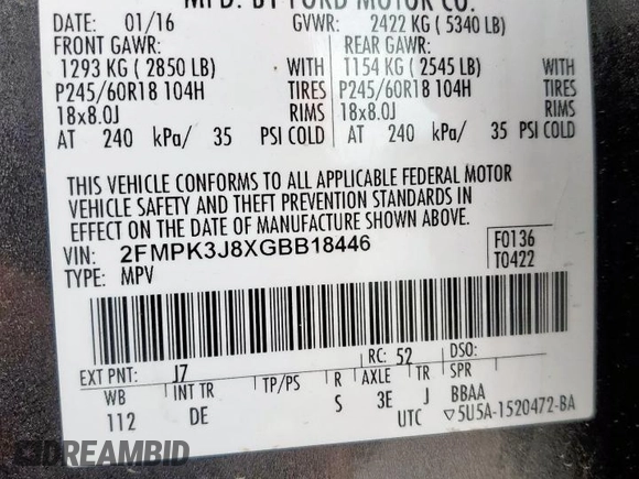 2016 Ford Edge SEL with VIN 2FMPK3J8XGBB18446, listed as a Copart auction lot 51058645 with 0 mi miles and Salvage Title. Bid and sale history available at carsss.com. Image 14.