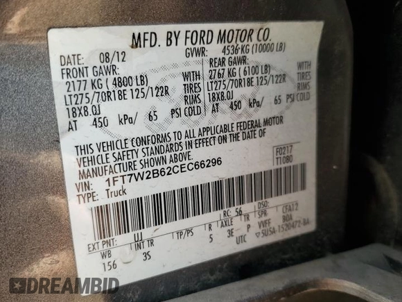 2012 Ford F-250 XL z VIN 1FT7W2B62CEC66296, wystawiony jako Copart lot #49055895 z przebiegiem 154 866 mil mil oraz Szkoda całkowita • Salvage title. Historia ofert i sprzedaży dostępna na DreamBid. Obrazek 12.