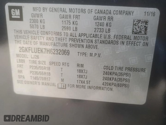 2017 GMC Terrain SLT z VIN 2GKFLUEK7H6232069, wystawiony jako Copart lot #86406814 z przebiegiem Nie podano mil oraz Szkody całkowita. Historia ofert i sprzedaży dostępna na DreamBid. Obrazek 14.
