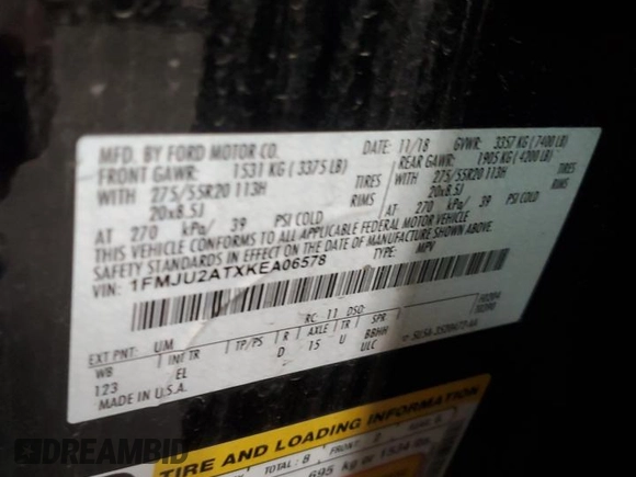 2019 Ford Expedition Limited with VIN 1FMJU2ATXKEA06578, listed as a Copart auction lot 49056065 with 82,931 mi miles and Salvage Title. Bid and sale history available at carsss.com. Image 13.