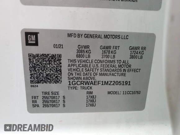 2021 Chevrolet Silverado 1500 Work Truck with VIN 1GCRWAEF1MZ205191, listed as a Copart auction lot 73381534 with 100,739 mi miles and Salvage Title. Bid and sale history available at DreamBid. Image 12.