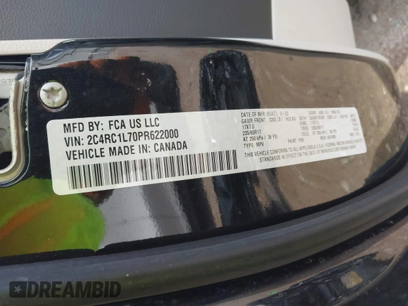 2023 Chrysler Pacifica Hybrid Touring L with VIN 2C4RC1L70PR622000, listed as a IAAI auction lot 42711826 with 65,109 mi miles and . Bid and sale history available at DreamBid. Image 9.