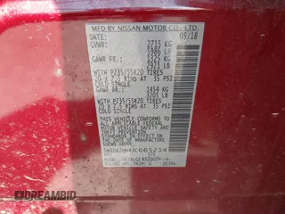 2018 Nissan Pathfinder SL with VIN 5N1DR2MN4JC665214, listed as a IAAI auction lot 41970395 with 183,111 mi miles. Bid and sale history available at carsss.com. Image 9.