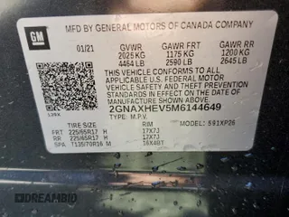 2021 Chevrolet Equinox LS z VIN 2GNAXHEV5M6144649, wystawiony jako Copart lot #54565055 z przebiegiem 61 987 mil mil oraz Szkoda całkowita • Salvage title. Historia ofert i sprzedaży dostępna na DreamBid. Obrazek 13.