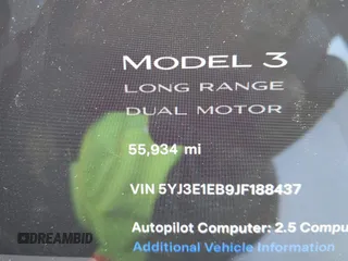 2018 Tesla Model 3 Long Range Battery with VIN 5YJ3E1EB9JF188437, listed as a IAAI auction lot 41371254 with 55,934 mi miles and . Bid and sale history available at DreamBid. Image 15.