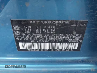 2018 Subaru Impreza Premium with VIN 4S3GKAB62J3611731, listed as a IAAI auction lot 42400939 with 105,665 mi miles and . Bid and sale history available at DreamBid. Image 9.