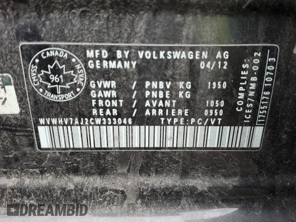 2012 Volkswagen GTI with VIN WVWHV7AJ2CW333046, listed as a Copart auction lot 55628145 with 140,280 mi miles and Clean title. Bid and sale history available at DreamBid. Image 12.