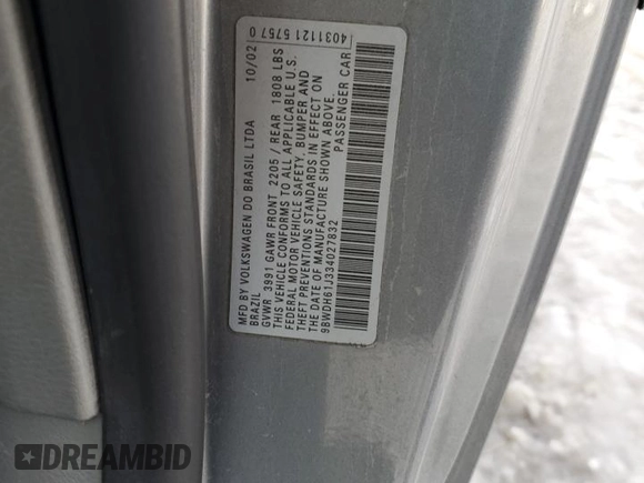 2003 Volkswagen GTI с VIN 9BWDH61J334027832, выставлен на аукционе Copart как лот 84059104 с пробегом 153 706 миль миль и Списание • Salvage title. История ставок и продаж доступна на DreamBid. Изображение 12.
