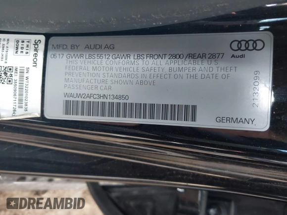 2017 Audi A7 Premium Plus with VIN WAUW2AFC3HN134850, listed as a IAAI auction lot 41931263 with 82,638 mi miles. Bid and sale history available at carsss.com. Image 9.