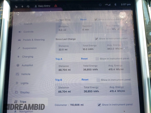 2017 Tesla Model S 100D with VIN 5YJSA1E46HF183568, listed as a IAAI auction lot 42626561 with 110,606 mi miles and . Bid and sale history available at DreamBid. Image 7.