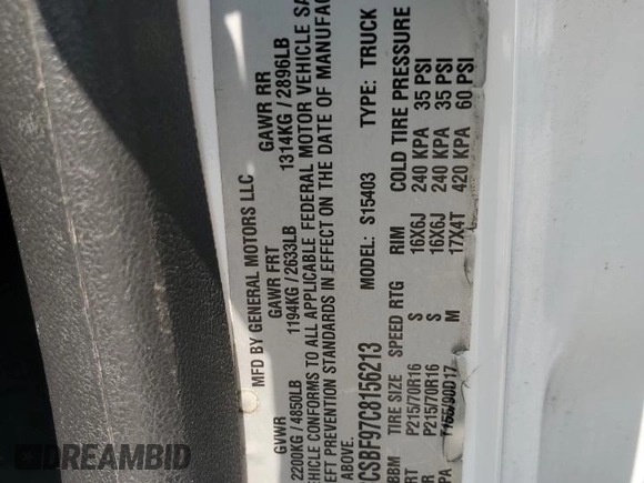 2012 Chevrolet Colorado Work Truck with VIN 1GCCSBF97C8156213, listed as a Copart auction lot 59138685 with 171,642 mi miles and Salvage title. Bid and sale history available at DreamBid. Image 12.